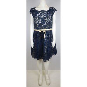 CHRISTINA WU - WOMEN'S NAVY BLUE LACE FIT & FLARE DRESS - SIZE 8